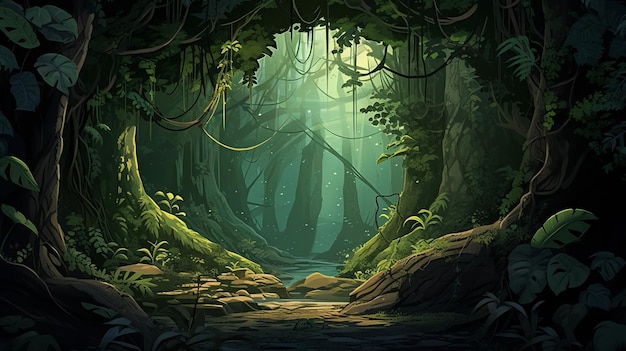 Fundo de desenho animado estranhamente realista da selva com detalhes intrincados