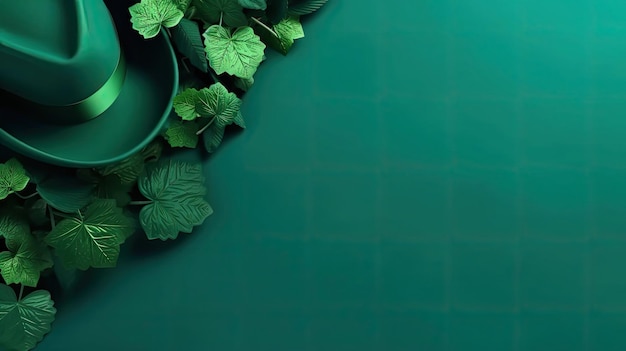 Fundo de design de conceito perfeito para o banner de venda de St Patrick com chapéu verde e folhas verdes