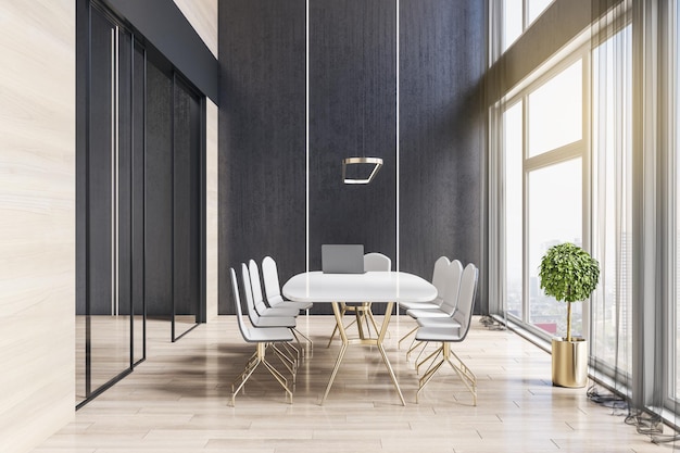 Fundo de design de interiores moderno e ensolarado da elegante sala de reuniões