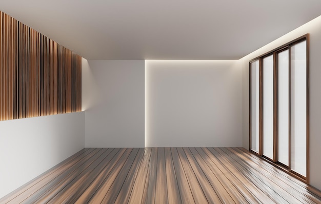 Fundo de design de sala interior em branco com renderização 3D de parede vazia