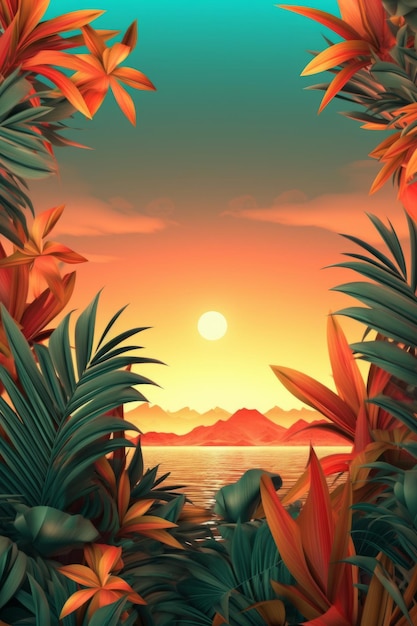 Fundo de design fractal exuberante com tema de verão