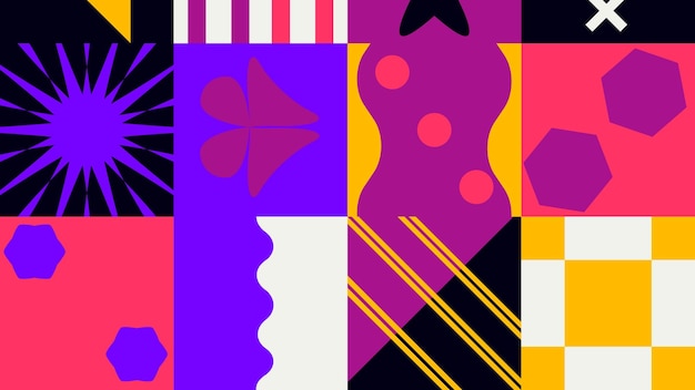 Fundo de design geométrico composições de formas abstratas frias com cor roxa preta e laranja