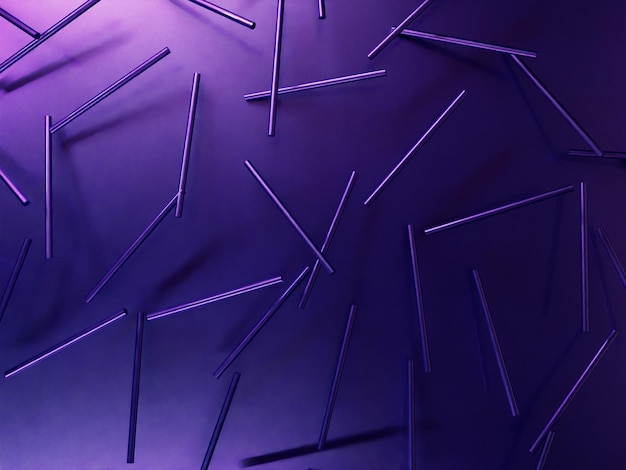 Foto fundo de design moderno. linhas de cilindros violetas em um fundo violeta lançam sombras.