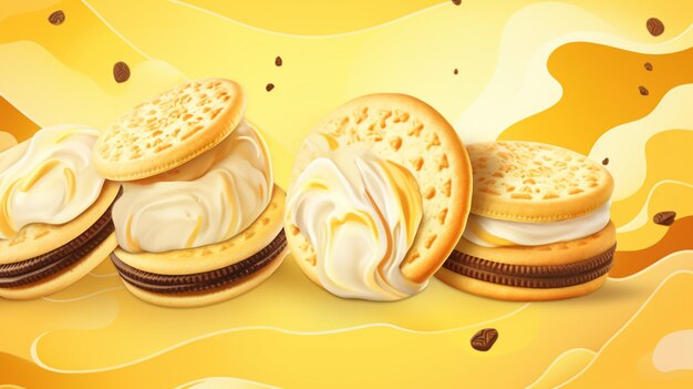 Foto fundo de design publicitário de creme de wafer de biscoito
