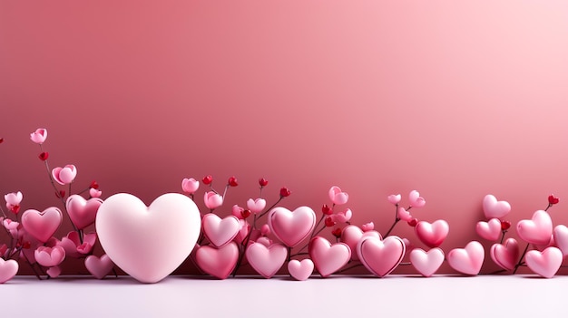 Fundo de dia dos namorados com corações em corações 3D rosa