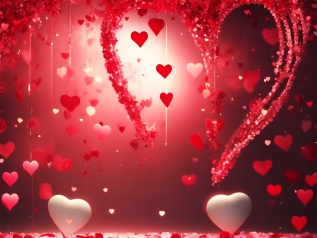 Fundo de dia dos namorados com corações vermelhos e rosa