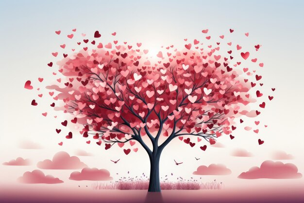 Fundo de Dia dos Namorados com uma árvore feita de corações
