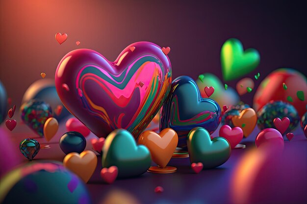 Fundo de dia dos namorados de corações coloridos 3D
