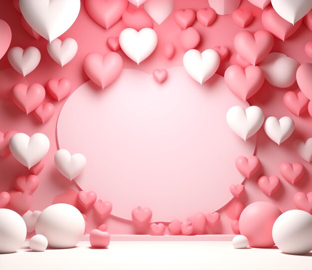 fundo de dia dos namorados rosa com design de coração rosa vetores de maquete no estilo de stopmotion ani