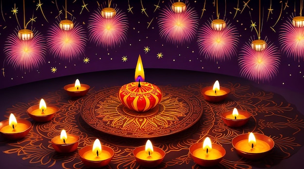 Fundo de Diwali com vela de lâmpada de óleo feliz festival de luz de Diwali gerado por Ai