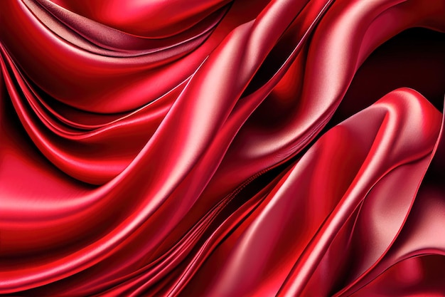 Fundo de dobras na ilustração 3d de tecido de seda vermelha Generative AI