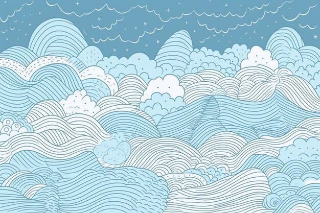 Fundo de doodle azul ok borda de mão em vetor de design bonito