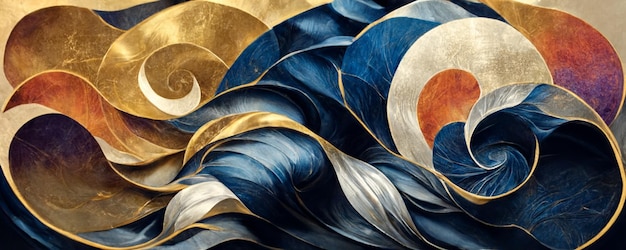 Fundo de efeito de mármore ou textura Espetacular abstrato brilhante ondas líquidas sólidas douradas Turbilhão padrão pastel dourado e azul brilhando cor dourada mármore geométrico vintage