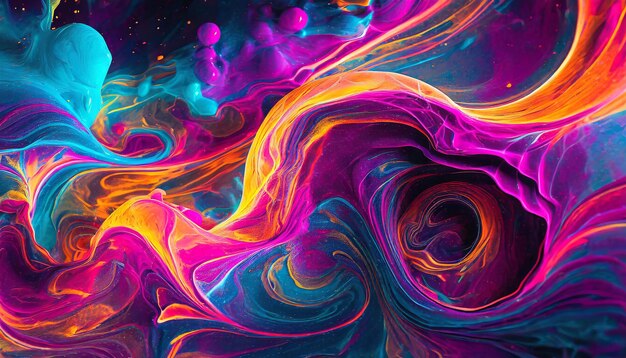 fundo de efeito de pintura de néon abstrato textura líquida vibrante criativa com ondas e redemoinhos