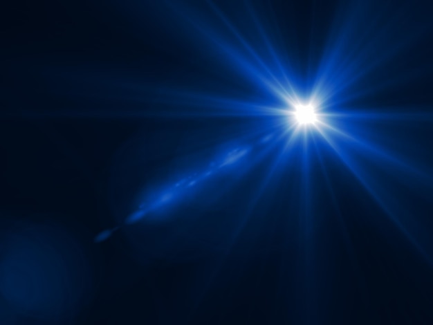 fundo de efeito sunburst azul luz de reflexo de lente azul em fundo preto ou luz de brilho de reflexo de lente