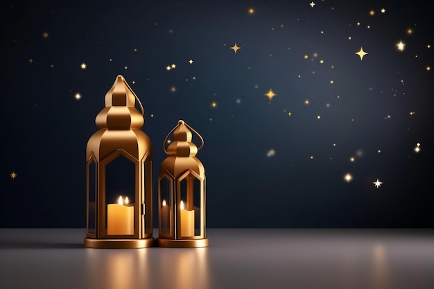 Fundo de Eid mubarak com lanternas douradas realistas