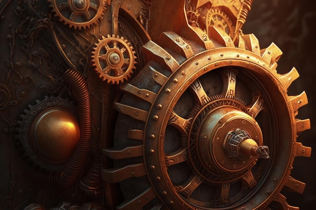 Fundo de engrenagens de máquina Steampunk com engrenagens antigas AI