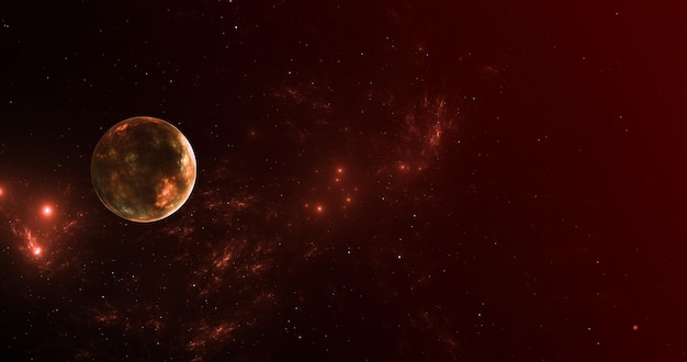 Fundo de espaço agradável na cor vermelha e laranja com planeta