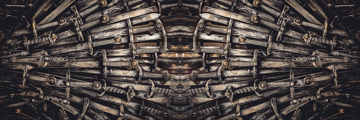 Foto fundo de espadas de cavaleiro de metal fechar o conceito cavaleiros