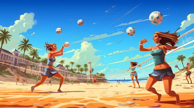fundo de esportes de verão com pessoas jogando vôlei de praia criado ai
