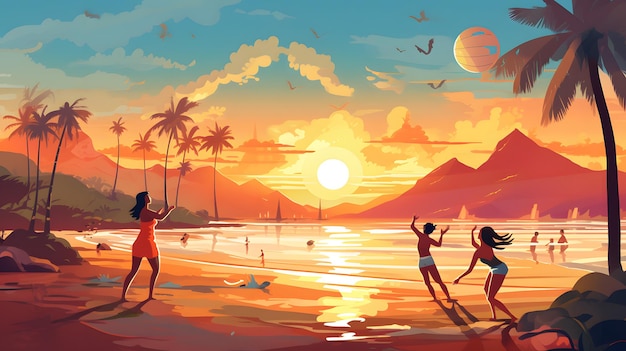 Fundo de esportes de verão com pessoas jogando vôlei de praia