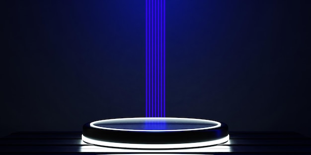 Fundo de esports de jogos futuristas, papel de parede abstrato, estilo cyberpunk, jogo de ficção científica, palco, cena de concerto na sala de exibição de pedestal, luz de neon, renderização de ilustração 3d