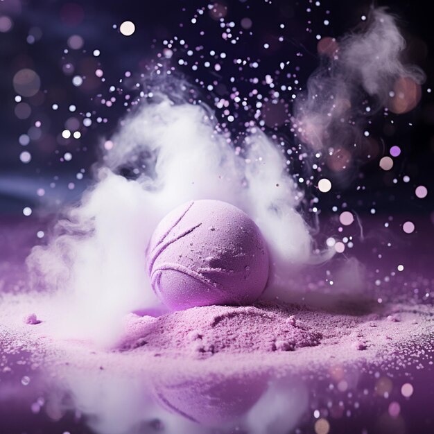 Foto fundo de espuma de bolha de bomba de banho roxo