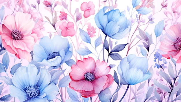 Fundo de estilo aquarela padrão de flores