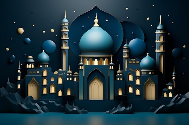 Fundo de estilo de papel para a celebração islâmica do Ramadã