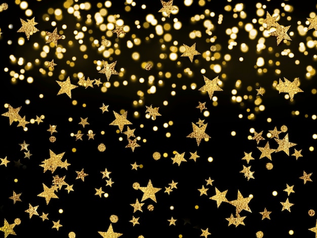 Fundo de estrelas cadentes douradas de natal e luzes de bokeh