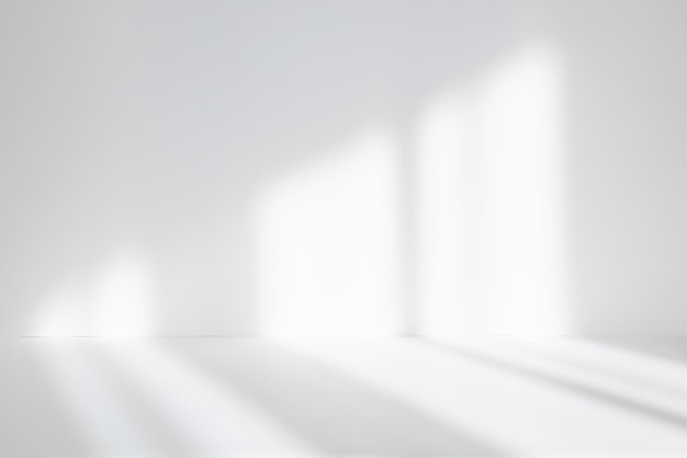 Fundo de estúdio branco abstrato para apresentação do produto Sala vazia com sombras da janela Produto de exibição com pano de fundo desfocado Foco suave