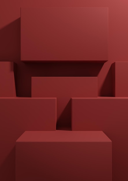 Fundo de exibição de produto 3D vermelho escuro papel de parede geométrico mínimo apresentação de pódio