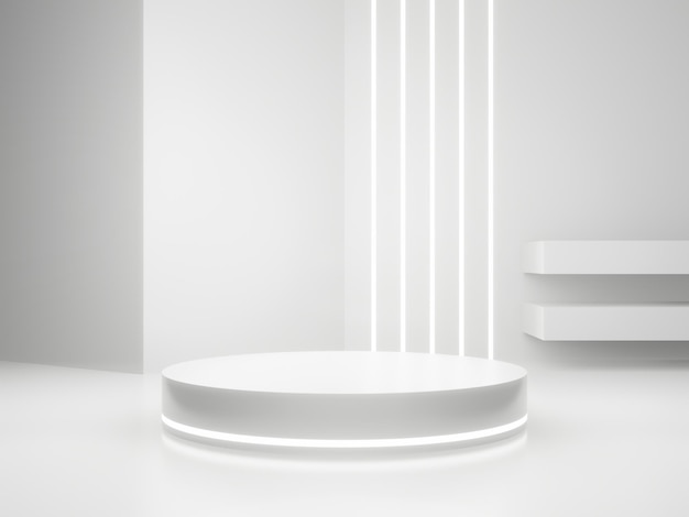 Fundo de exibição do produto SciFi branco Pódio científico com luzes de néon brancas