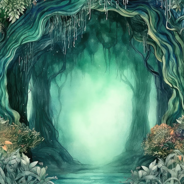 Fundo de fantasia da floresta Estilo aquarela