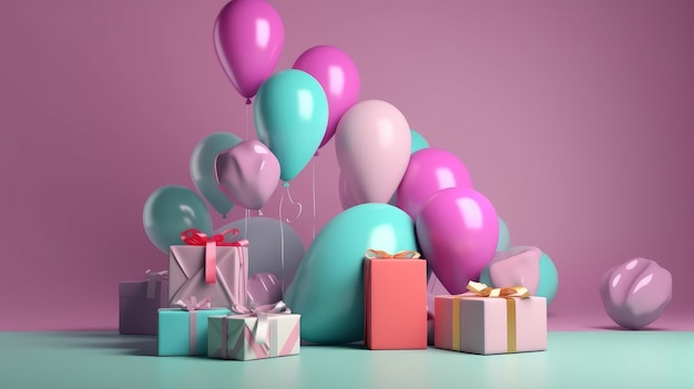 Fundo de feliz aniversário com ilustração de balões AI Generative