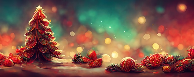 Fundo de feliz natal com presentes de bolas de pinheiros e decorações de natal ilustração digital