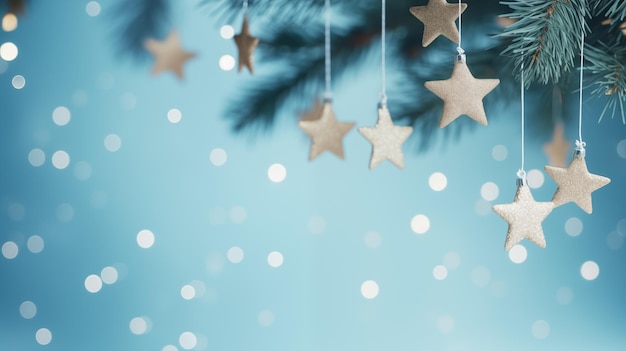 Fundo de feriados de Natal e Ano Novo com luzes e estrelas bokeh