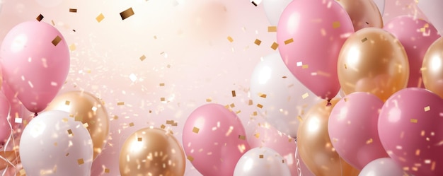 Fundo de férias com balões e confete Ideia de cartão de felicitações de aniversário de festa de celebração