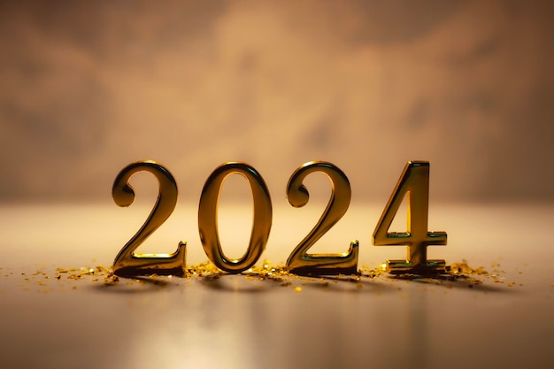 Foto fundo de férias de ano novo números dourados 2024