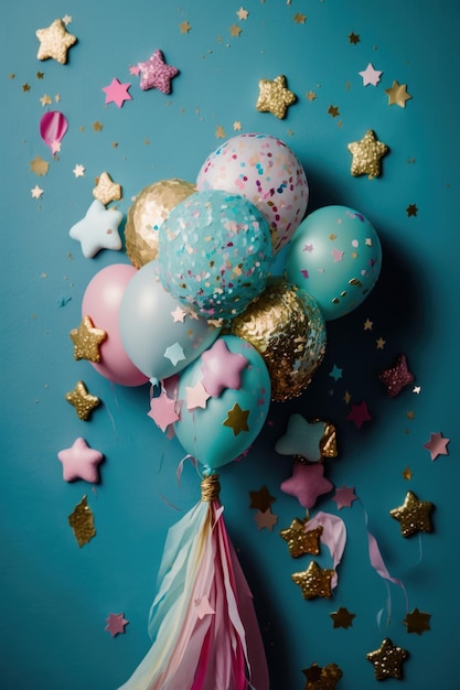 Fundo de férias de feliz aniversário com ilustração de balões AI Generative