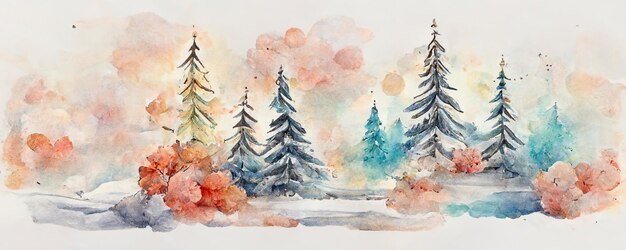 Fundo de férias de ilustração de pintura em aquarela de paisagem de Natal para convite de cartão de felicitações