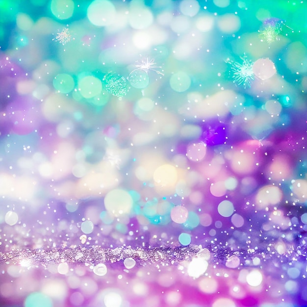 Fundo de férias de natal e inverno com luzes de bokeh pastel e neve