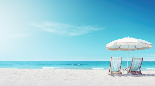 Fundo de férias e fuga de verão de Verano com mar azul para publicidade em espaço em branco