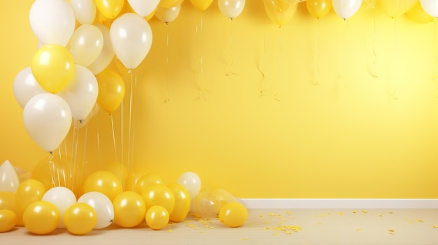 fundo de festa amarelo com decoração de balões festivos