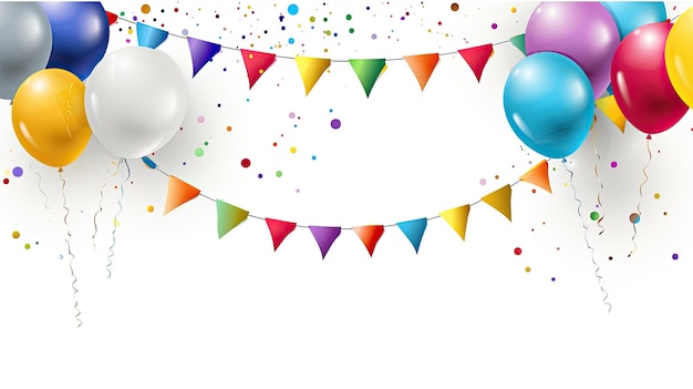 Fundo de festa de aniversário com balões coloridos e confete