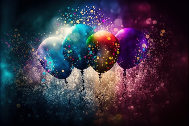 Fundo de festa de balões com glitter colorido Generative AI