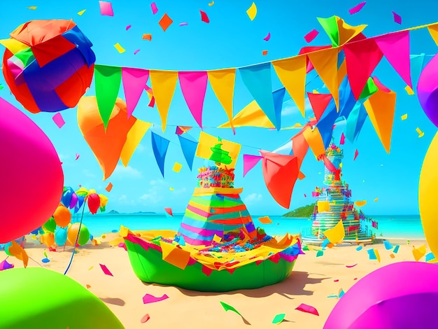 Foto fundo de festa de desenho animado com e fundo de ilha simples e colorido