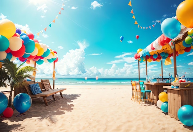 Foto fundo de festa de praia de verão com decoração de balão