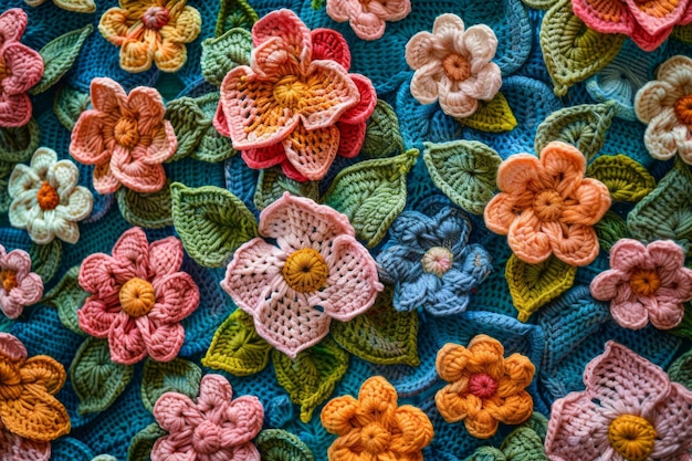 Fundo de flor de crochete Design de tricô feito à mão Ilustração de hobby Ilustração generativa Ai