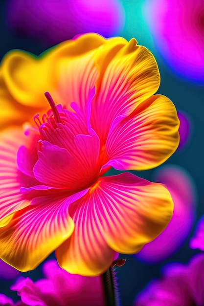 Fundo de flor de hibisco tropical rosa néon colorido Closeup de pétala brilhante vívido